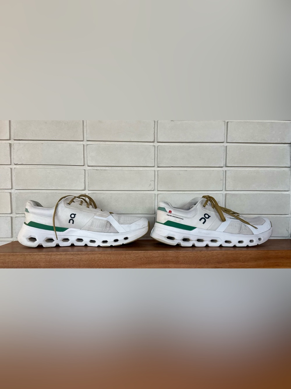 On Cloudrunner Men's Running Shoes * US 12 Wide * White Tan Green - Picture 7 of 15